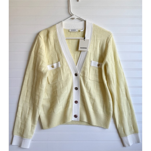 Sandro Two Tone Wool Cashmere Blend Knitted S Cardigan NWT Size S - Picture 8 of 14